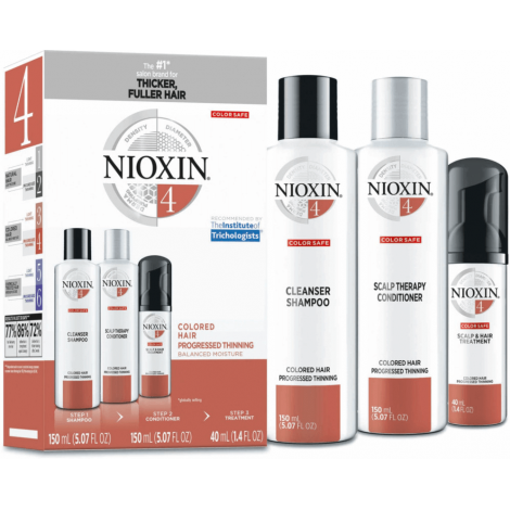 Nioxin System 4 Trial Kit for Coloured Hair with Progressed Thinning, 150ml+150ml+40ml