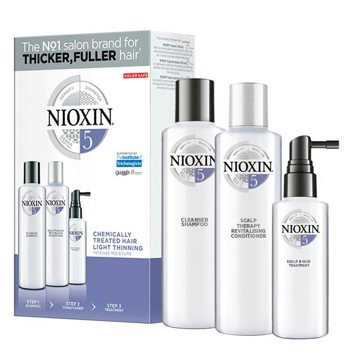 Nioxin System 5 Trial Kit for Chemically Treated Hair with Light Thinning, 150ml+150ml+50ml