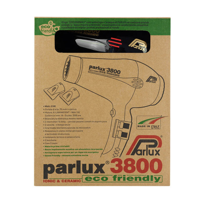 Parlux 3800 Eco Friendly Ceramic and Ionic 2100W Hair Dryer - Black