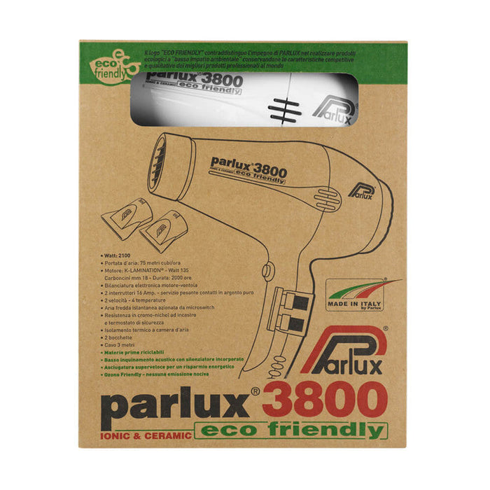 Parlux 3800 Eco Friendly Ceramic and Ionic 2100W Hair Dryer - White