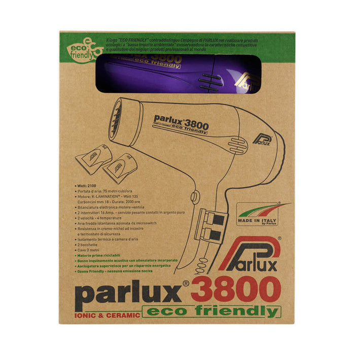 Parlux 3800 Eco Friendly Ceramic and Ionic 2100W Hair Dryer - Purple