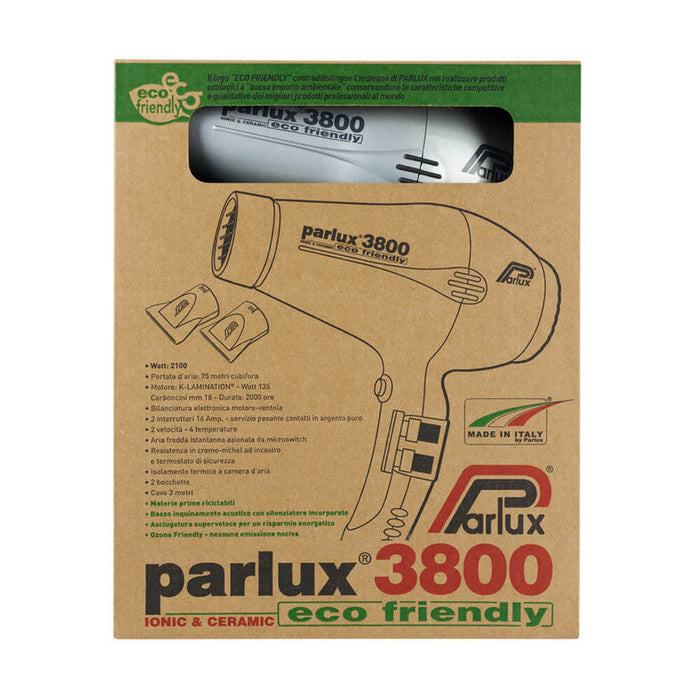 Parlux 3800 Eco Friendly Ceramic and Ionic 2100W Hair Dryer - Silver